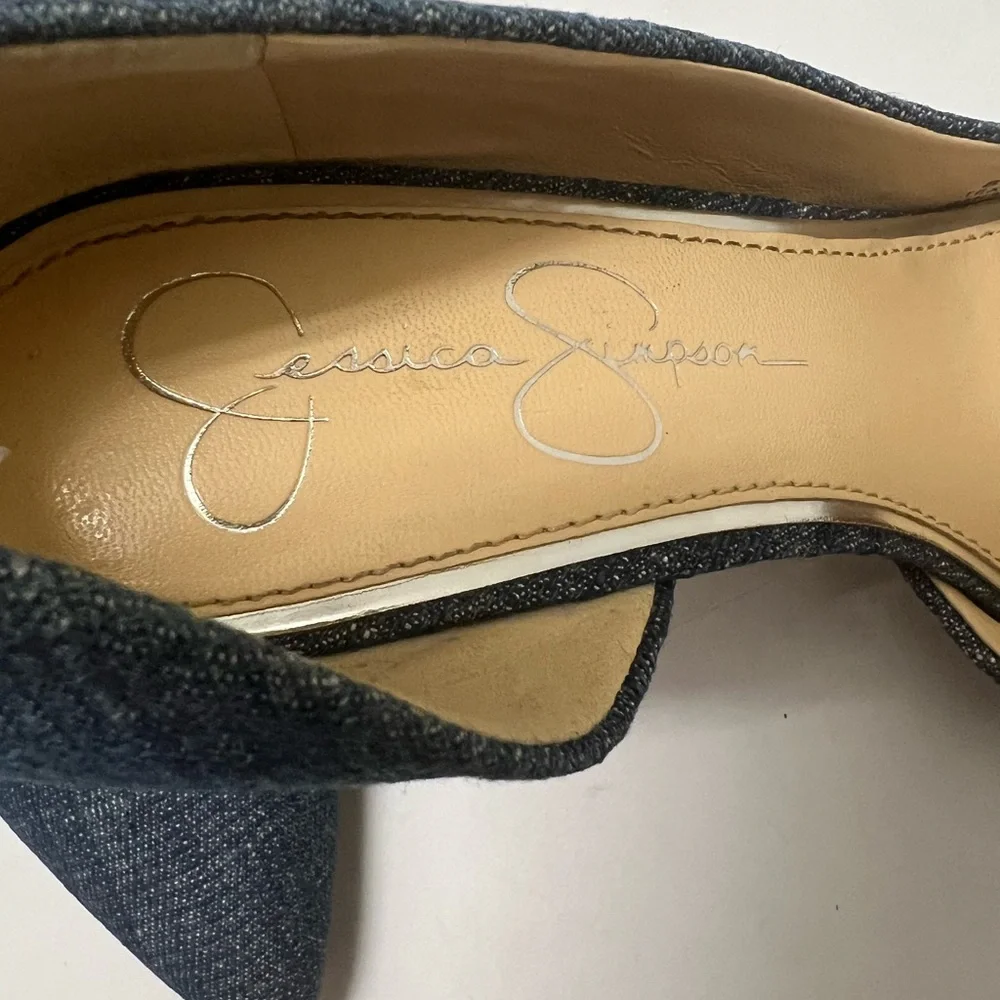 Jessica Simpson denim blue with a cork sole and  Stiletto high heels sz8.5 - Picture 4 of 11